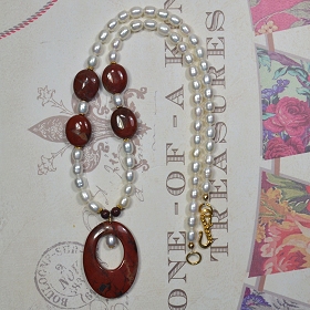 Vermeil, Freshwater Pearls & Brecciated Jasper by Meg - AllureBeads