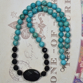Turquoise, Obsidian Focal, Crystals & 925 Sterling Silver by Meg - AllureBeads