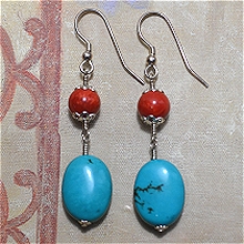 925 Sterling Silver, Fossil Coral & Turquoise Earrings by Meg - AllureBeads